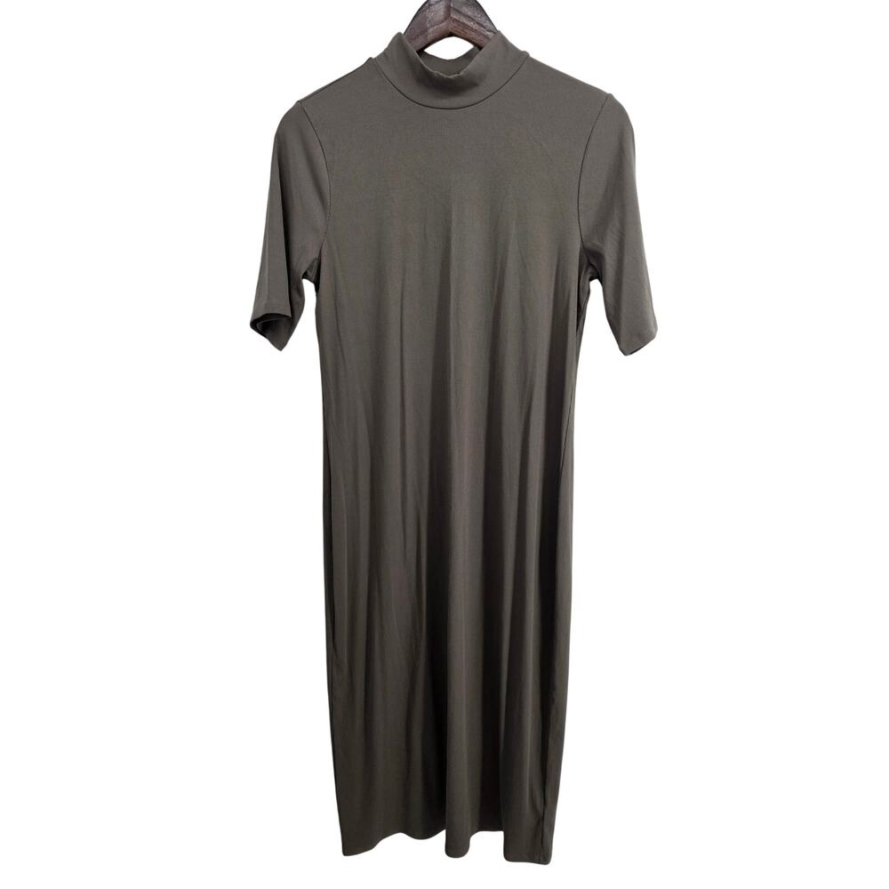 Athleta Signature Rib Mock Neck Dress Dark Taupe Size Large
